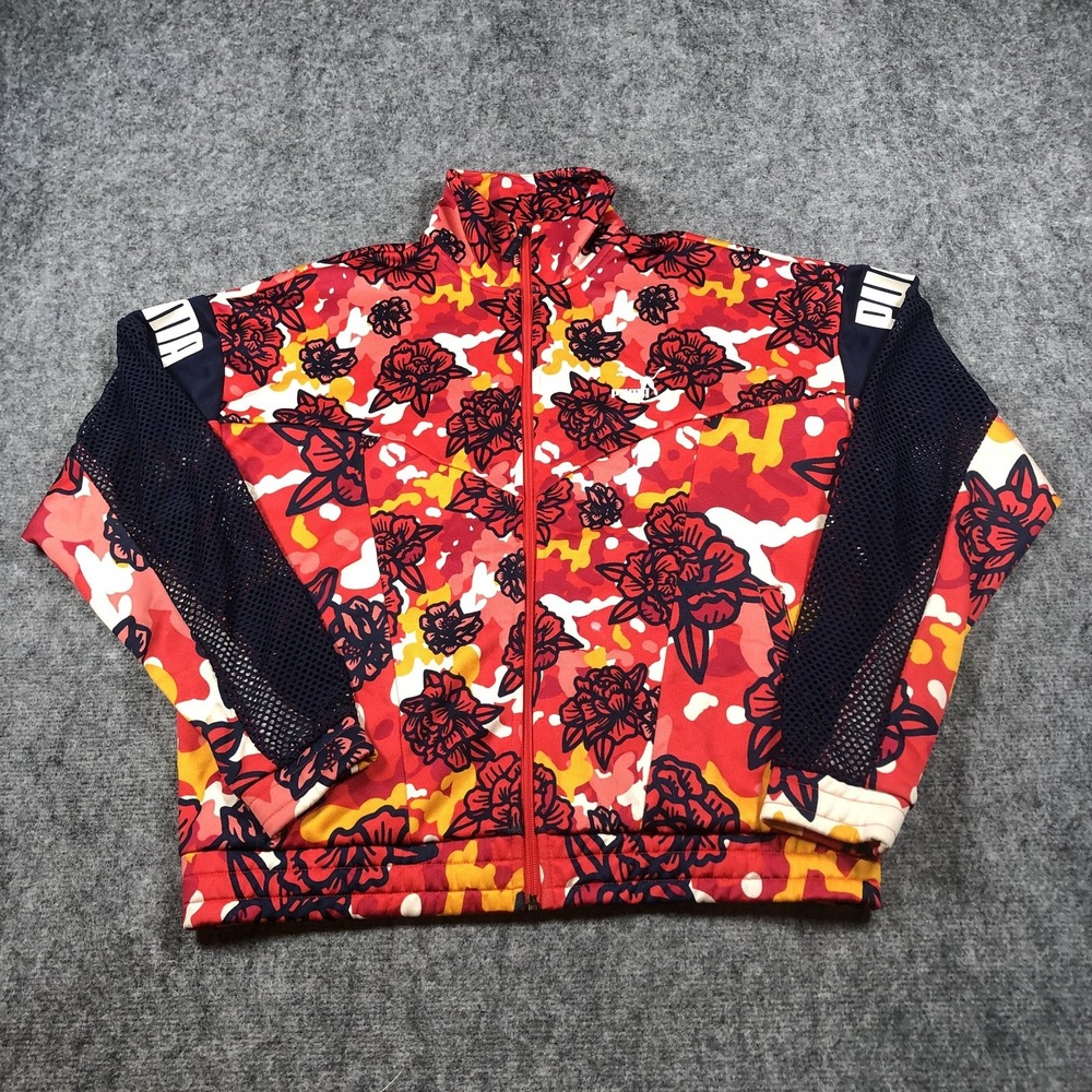 Puma Jacket Women's Medium Floral Camouflage Full Zip Track Athletic Mesh‎